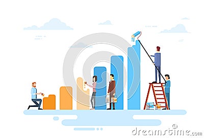 Business People Team Drawing Financial Bar Graph Finance Success Concept Vector Illustration