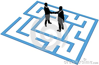 Business people team find connection in maze Vector Illustration