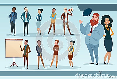 Business People Team Mix Race Businesspeople Group Working Set Vector Illustration