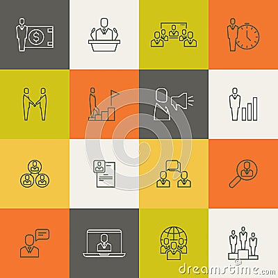 Business people team relationship, human management thin line Vector Illustration