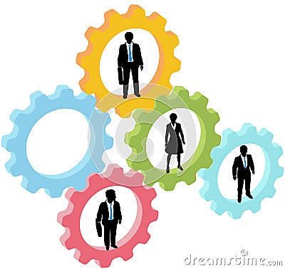 Business people team in technology gears Vector Illustration