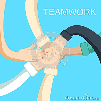 Business people teamwork concept with hands of coworkers Vector Illustration
