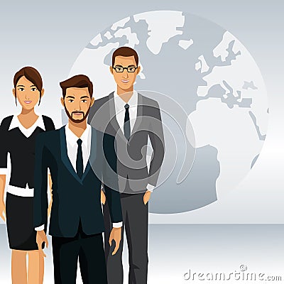 Business people teamwork globe international Vector Illustration