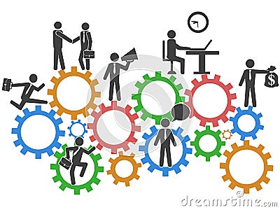 Business people teamwork on mechanism gears background Vector Illustration