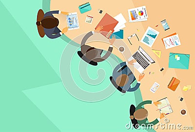 Business People Teamwork Office Working Sitting Vector Illustration