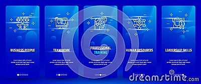 Business people, Teamwork, Professional training, Human resources, Leadership skills Vertical Cards with strong Vector Illustration