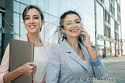 Business, people, tehnology and lifestyle concept: Two business women. Stock Photo