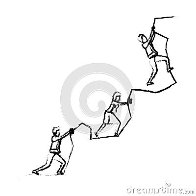 Business people trying to climb to the top of rock mountain silhouette blurred monochrome Vector Illustration