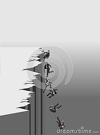 Business people trying to get out of abyss. Vector Illustration