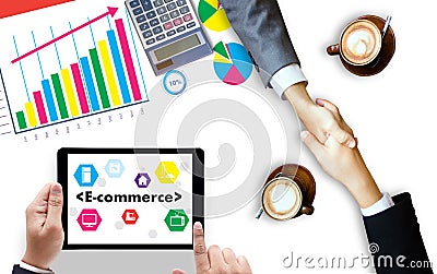 Business people use Technology E-commerce Internet Global Market Stock Photo