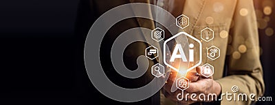 business people using artificial intelligence Automation, Predictive analytics, Customer service AI-powered chatbot, analyze Stock Photo