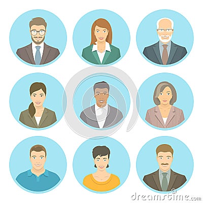 Business people vector flat avatars male and female Vector Illustration