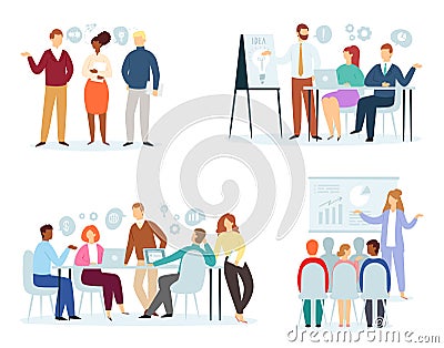 Business people vector team professional men women characters work in office and businessmen working in teamwork Vector Illustration