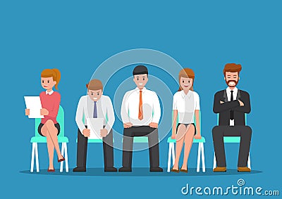 Business people waiting for job interview. Vector Illustration