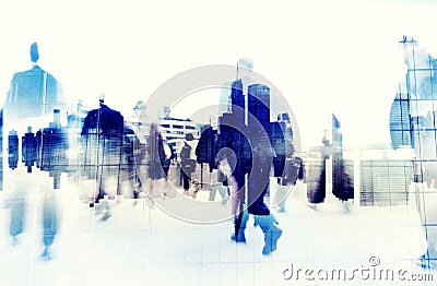 Business People Walking on a City Scape Stock Photo