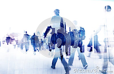 Business People Walking on a City Scape Stock Photo