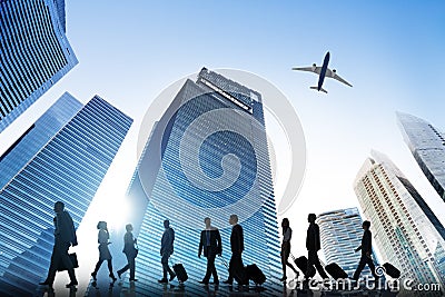 Business People Walking Corporate Travel Airplane Concept Stock Photo