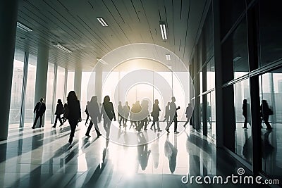 Business people walking in modern office building, crowd of corporate workers, generative AI Stock Photo