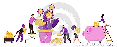 Business people watering money tree, flat vector illustration isolated. Vector Illustration