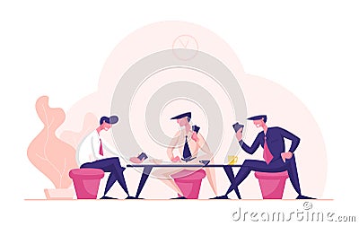 Business People Wear Formal Suits Sitting at Table Playing Cards during Coffee Break. Businessmen Characters Relaxing Vector Illustration