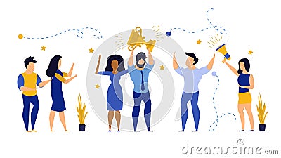 Business people winner prize customer vector illustration employee. Man and woman celebration first quality rank. Office people Vector Illustration