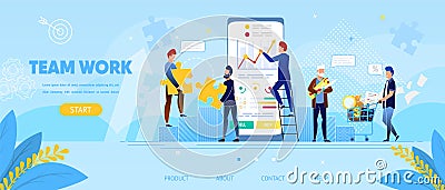 Business People Work Together at Huge Smartphone Vector Illustration