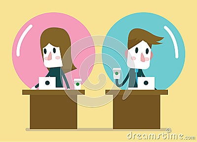 Business people working in comfort zone balloon. Vector Illustration