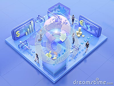 Business people working in the isometric virtual office Cartoon Illustration