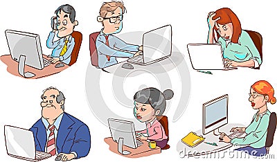 Business people working in the office, office workers sitting at computers and carring out their duties vector Illustration on a Vector Illustration