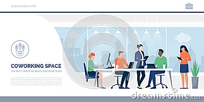 Business people working together in a coworking space Vector Illustration