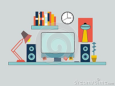 Business People Workplace Desk vector Cartoon Illustration