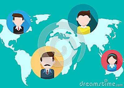 Business people world map Vector Illustration