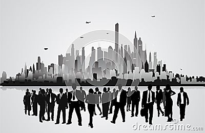 Business peoples in front of city Vector Illustration