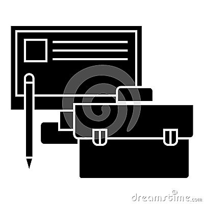 Business perfomance - monitor, case, pencil icon, vector illustration, black sign on isolated background Vector Illustration