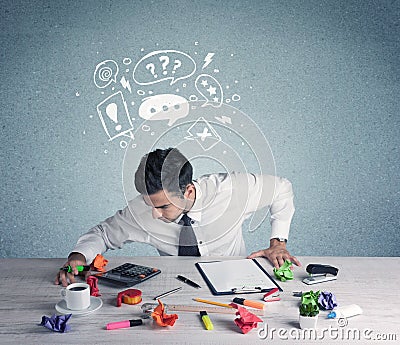 Business person in doubt and confused Stock Photo