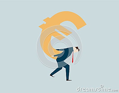 Business person with euro currency symbol, economic pressure and financial economic debt Vector Illustration