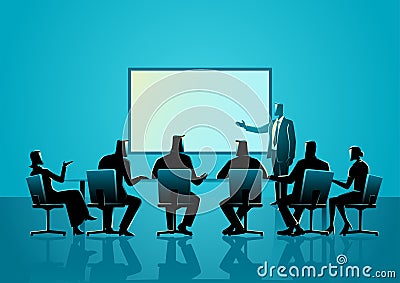 Business person giving a presentation in front of a board of directors Vector Illustration