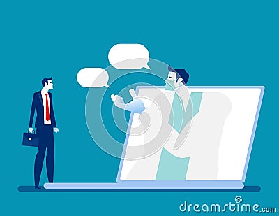 Business person have online consultation with doctor. Specialist talking to person from monitor Vector Illustration