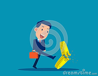 A business person kicking a coin. Worthless coins Vector Illustration