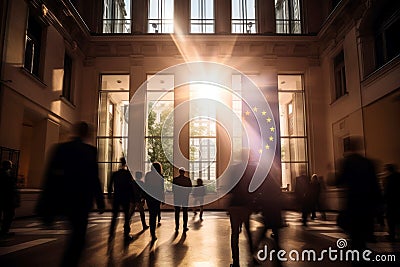 business person Moving crowd motion blurred background. Hand edited generative AI. Stock Photo