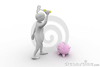 Business person and piggy bank with a hammer Stock Photo