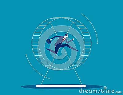 Business person running on hamster wheel. Pointless energy waste without future perspective and growth Vector Illustration