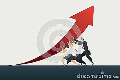 Business person teamwork holding arrow up path to goal or target in business, success. illustration Vector Cartoon Illustration