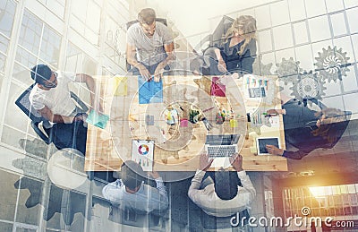 Business person work together in office. concept of teamwork, business partnership and startup. double exposure Stock Photo