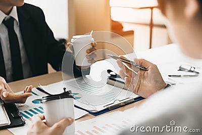 Business personal debate about finance budget in paperwork Stock Photo
