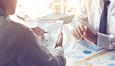 Business personal teaching and looking the information budget in Stock Photo