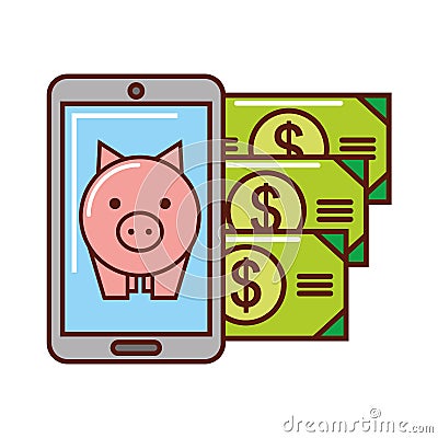 Business piggy bank money banknote smartphone Vector Illustration