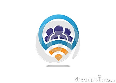 Business pin locator and WiFi logo Vector Illustration