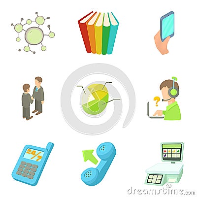 Business place icons set, cartoon style Vector Illustration