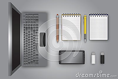 Business Place Set Vector Illustration